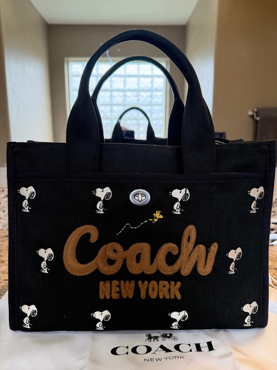Coach Handbags - Coach Black Canvas Shoulder Bag with Brown Logo and White Snoopy Motif